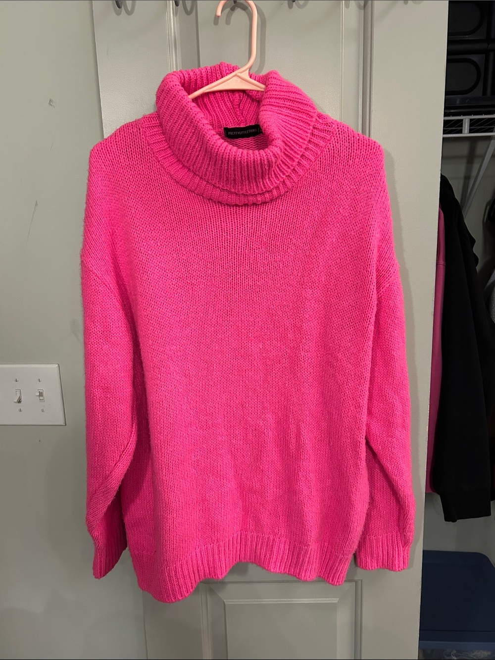 PrettyLittleThing Oversize Hot Pink Turtleneck Sweater
